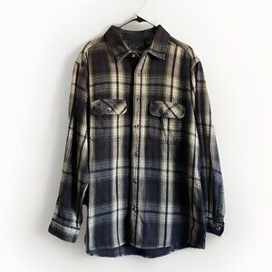 Field and Stream Long Sleeve Heavyweight Flannel‎ Shirt Size Large Blue Green